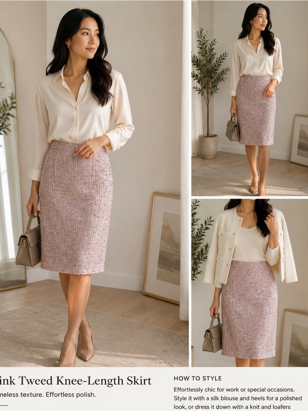 Pink Tweed Knee-Length Skirt - XS